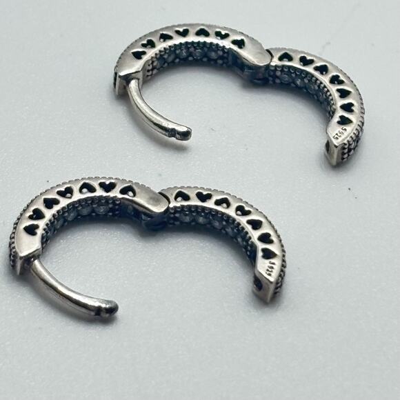 PANDORA Sparkle and Hearts Hoop CZ Earrings Sterling Silver 925 - Picture 4 of 5